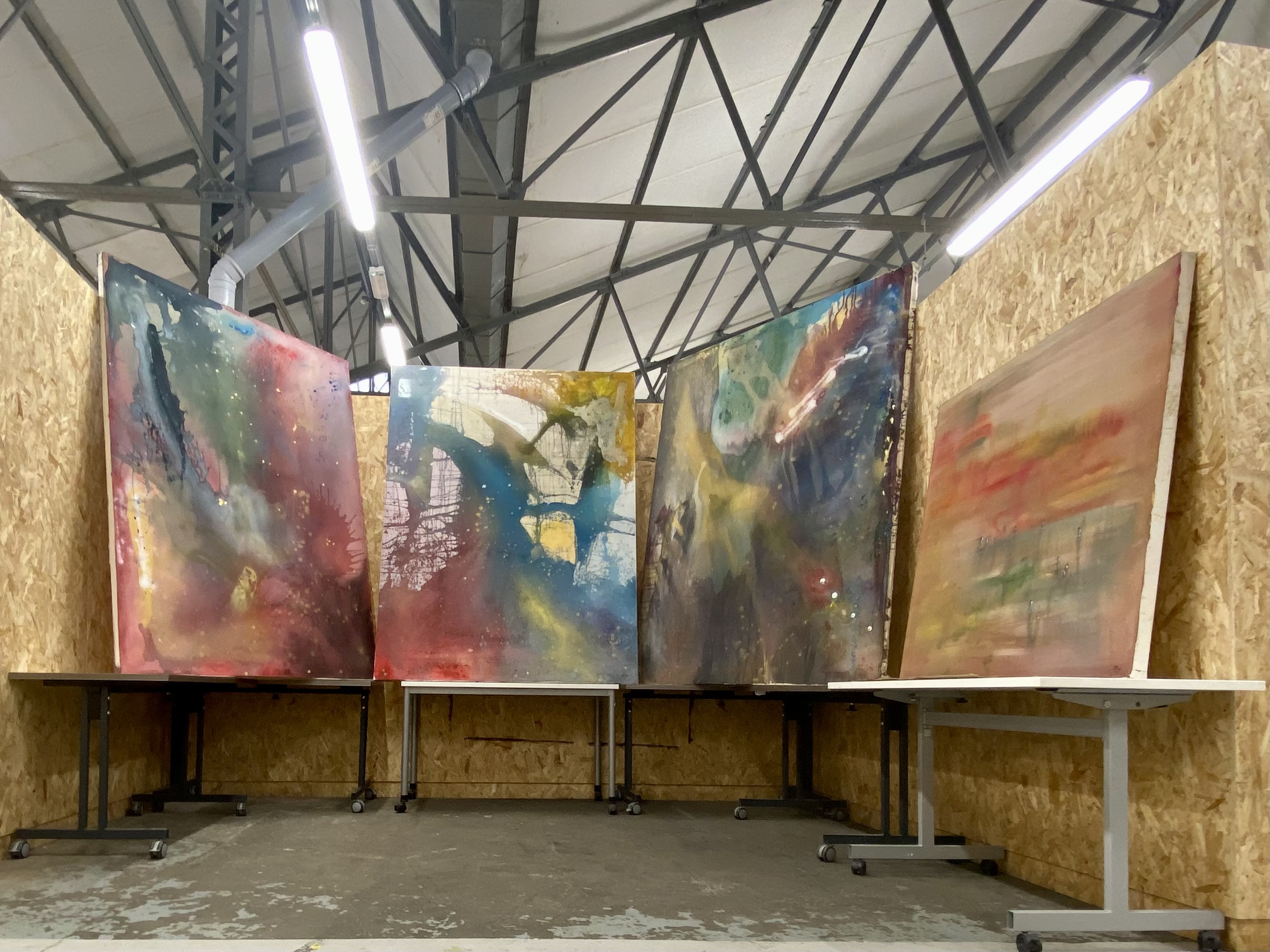 Cosmic Trilogy & Morning Lights in my MA studio, Coventry, Nicolas C James